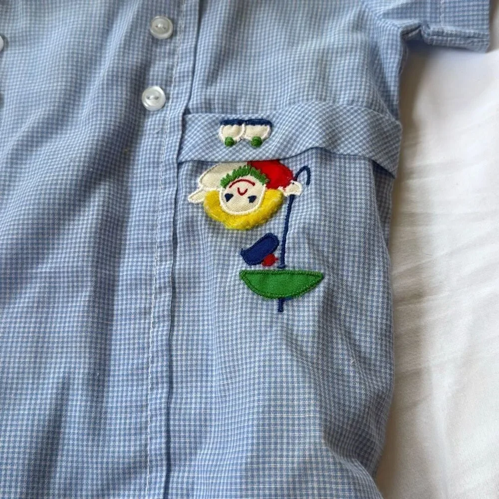 Vintage‎ boys one piece baby outfit size 3-6 months clowns Nannette blue gingham